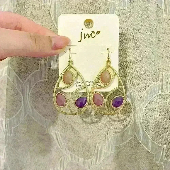 Purple Colors Tear Drop Earrings - Picture 3 of 3